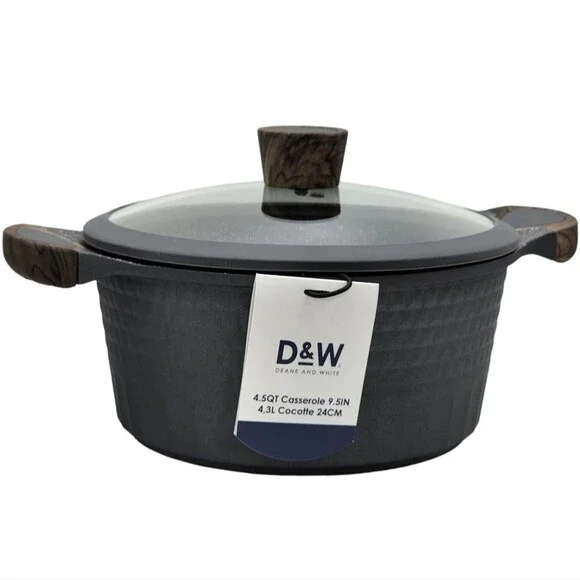 D&W‎ Premium Cookware 9.5in Stock Pot Casserole with Lid Nonstick 4.5QT Charcoal
